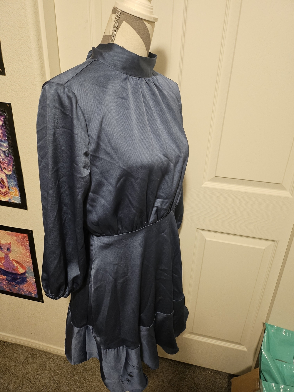 Vici Slate Gray Long Sleeve Ruffle Hem Dress - Picture 4 of 9
